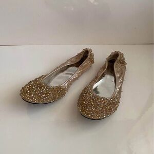 Jimmy Choo beaded Elegant Gold Embellished leather flats